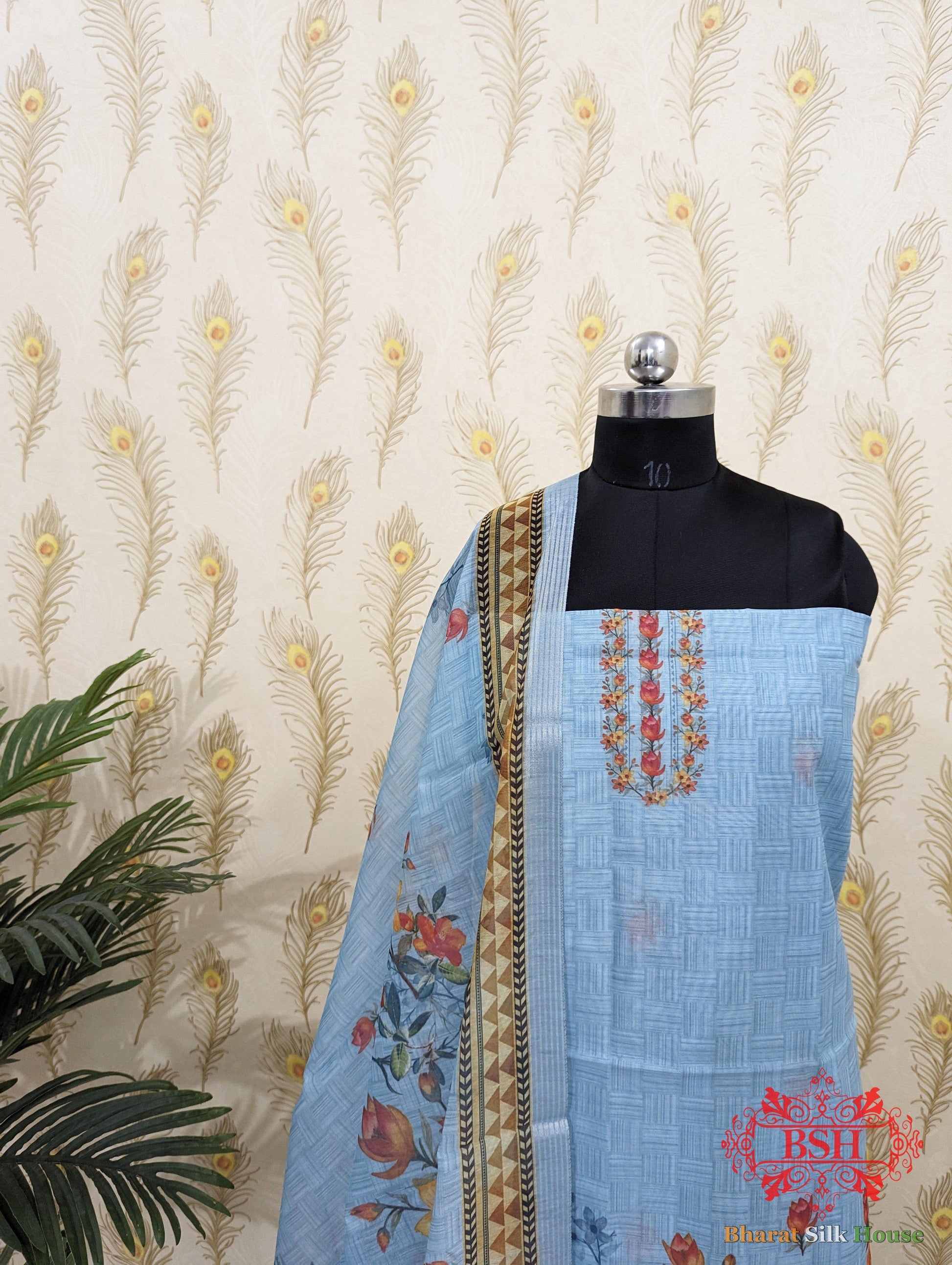 Sky Blue Digital Floral Print Cotton Suit Piece Cotton Bharat Silk House