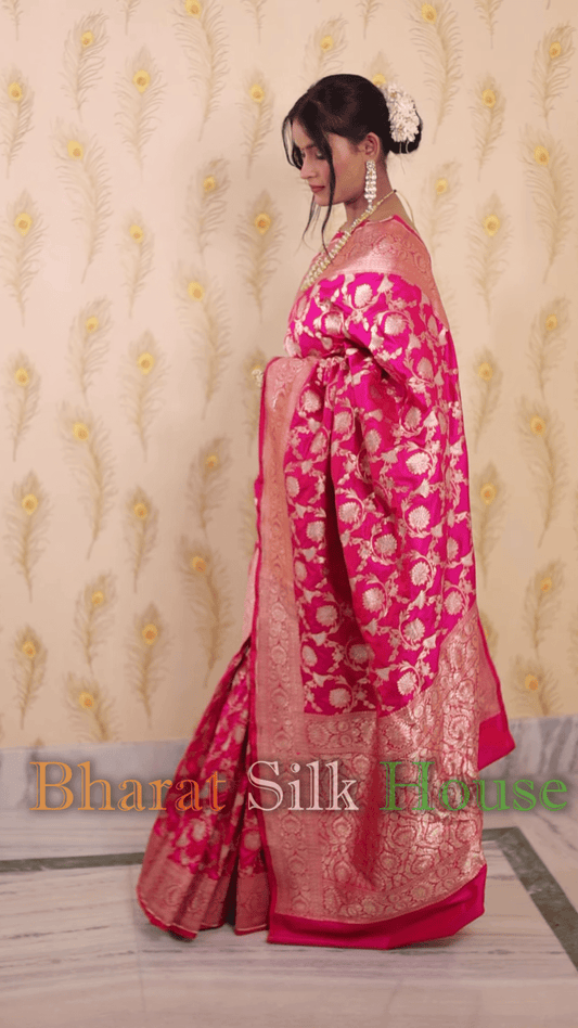 Hot Pink Opara Silk Banarasi Handloom Saree Opara Silk Bharat Silk House