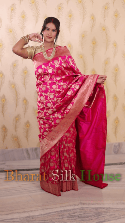 Hot Pink Opara Silk Banarasi Handloom Saree Opara Silk Bharat Silk House