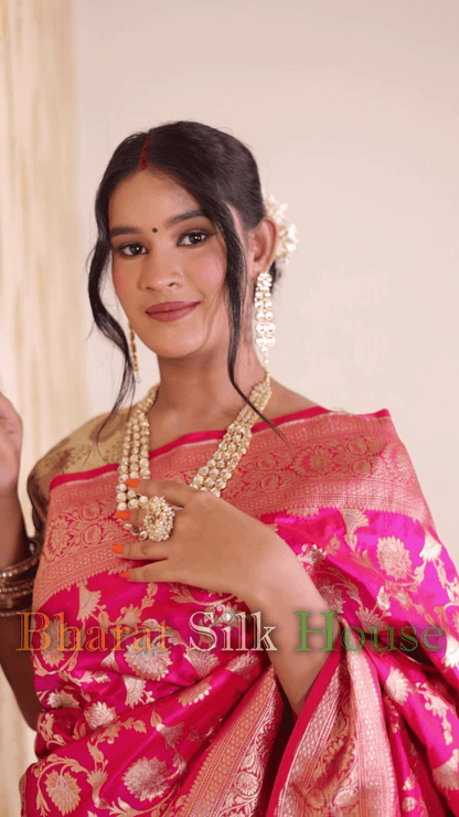 Hot Pink Opara Silk Banarasi Handloom Saree Opara Silk Bharat Silk House