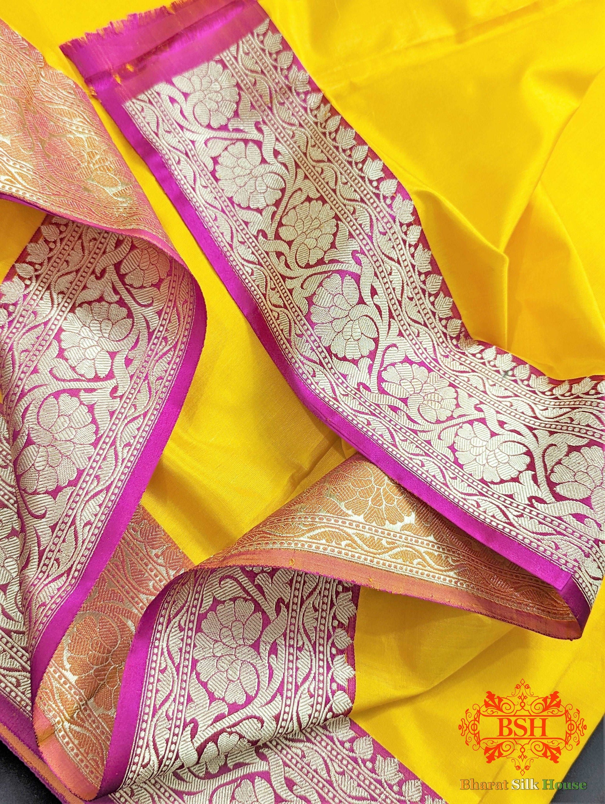 Amber Yellow  Katan Silk Banarasi Handloom Saree Pure Kataan Silk Bharat Silk House