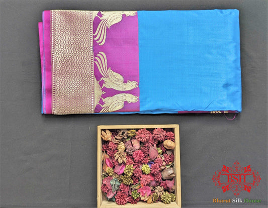 Azure Blue  Pure Katan Silk Banarasi Handloom Saree Pure Kataan Silk Bharat Silk House