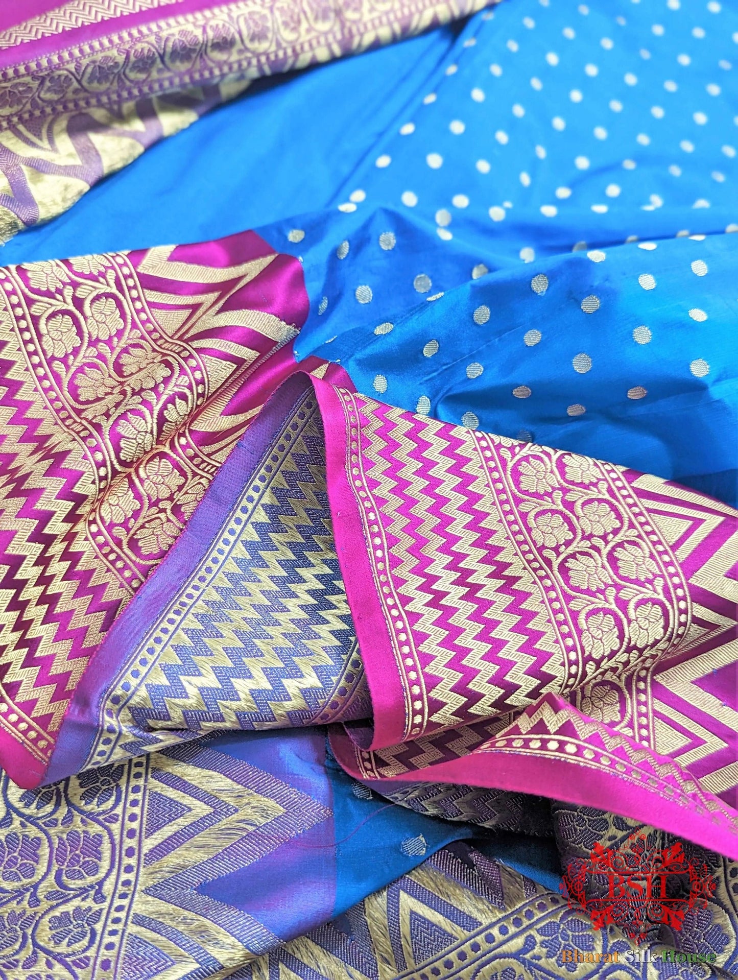 Azure Blue Shades Pure Katan Silk Banarasi Handloom Saree Pure Kataan Silk Bharat Silk House