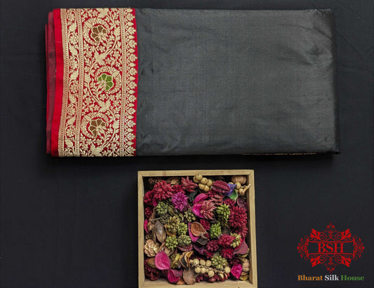 Black  Pure Katan Silk Banarasi Saree Pure Kataan Silk Bharat Silk House