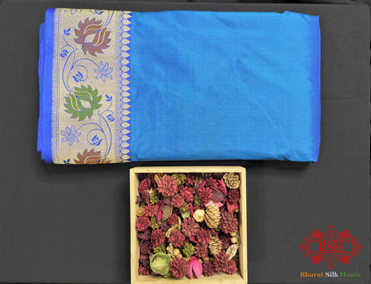 Cobalt Blue Pure Katan Silk Banarasi Saree Pure Kataan Silk Bharat Silk House