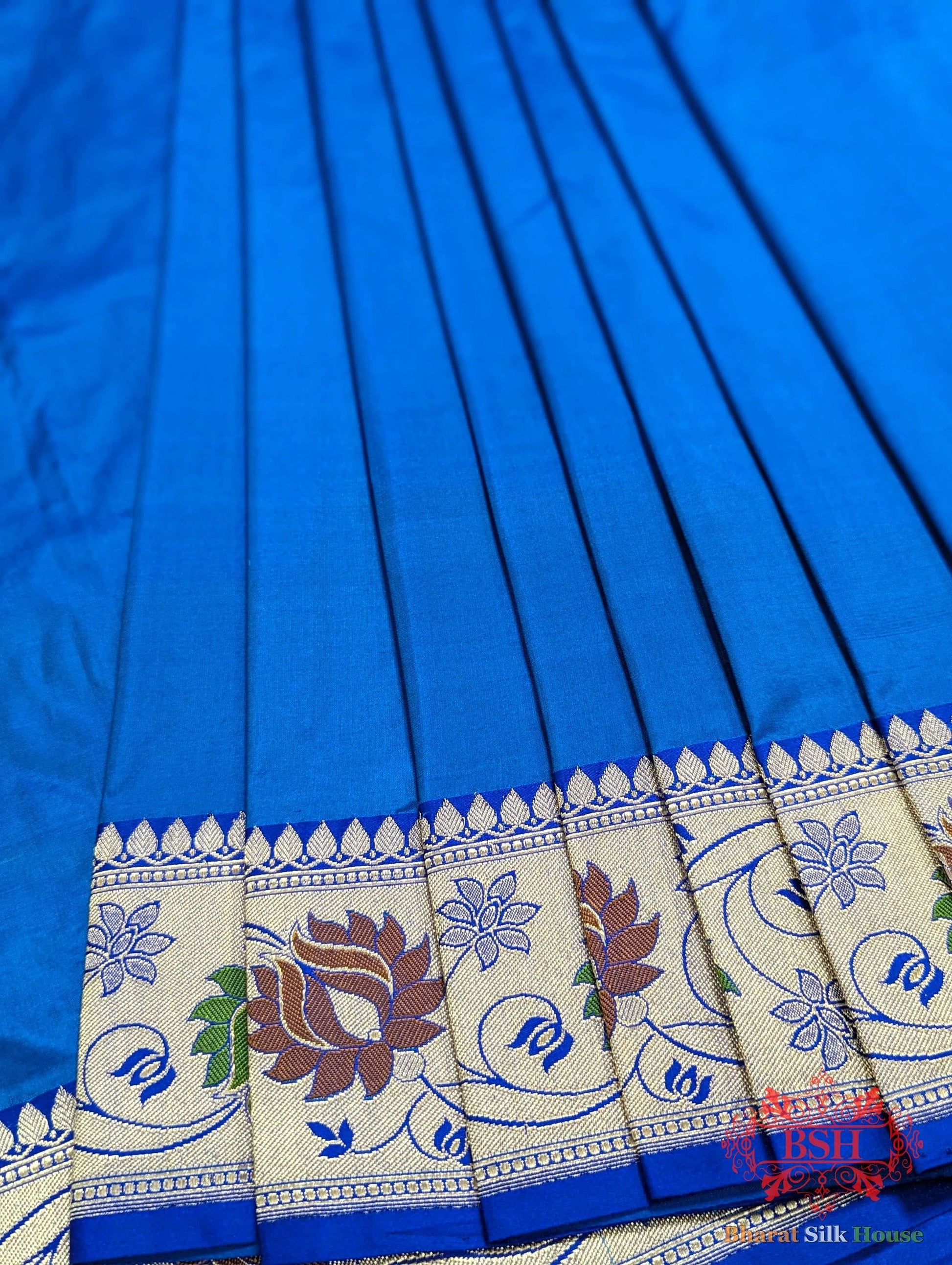 Cobalt Blue Pure Katan Silk Banarasi Saree Pure Kataan Silk Bharat Silk House