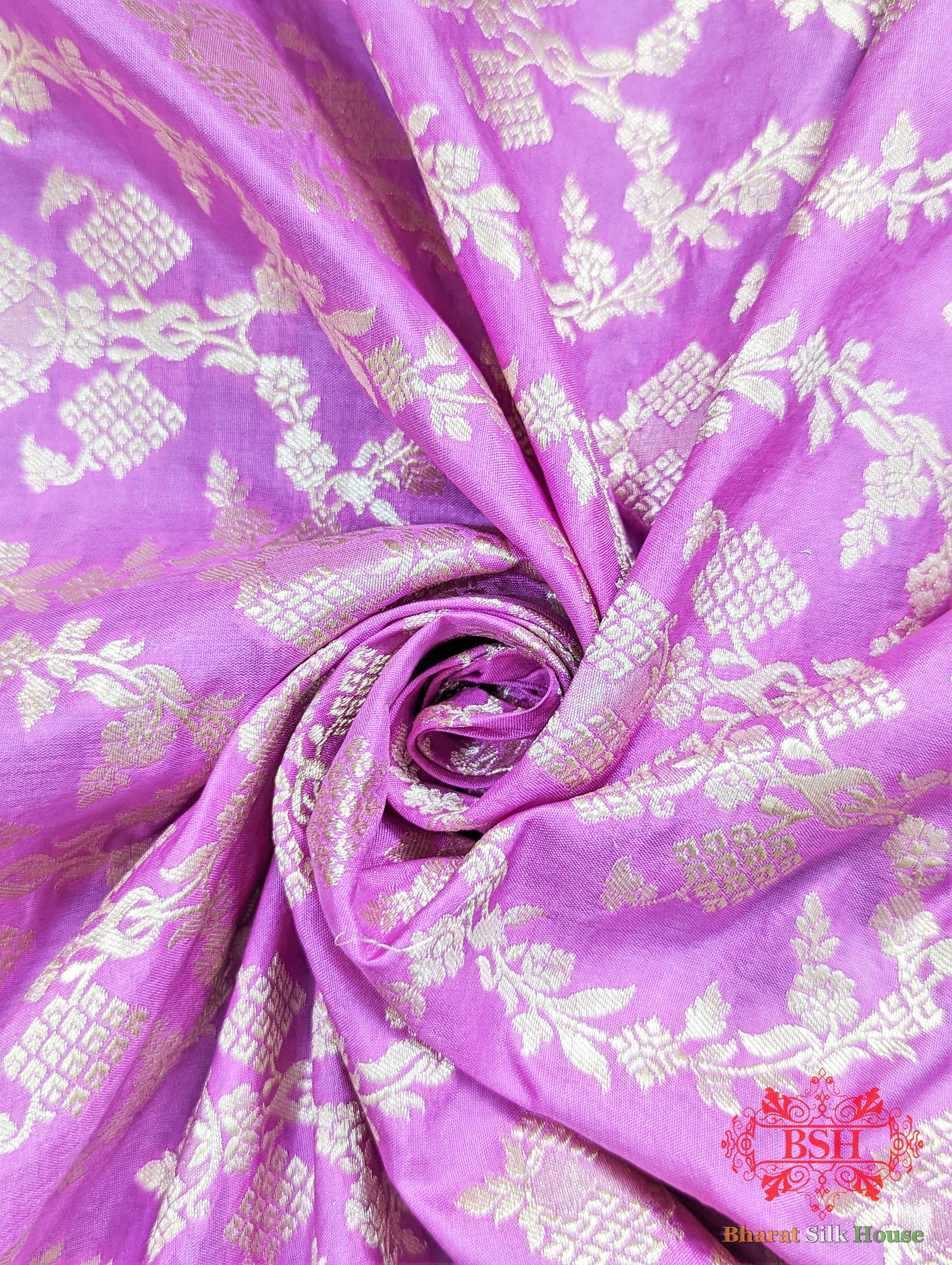 Handloom Banaraasi Pure Kataan Silk Saree Floral JaalcIn Shades Of Rani Pure Kataan Silk Bharat Silk House