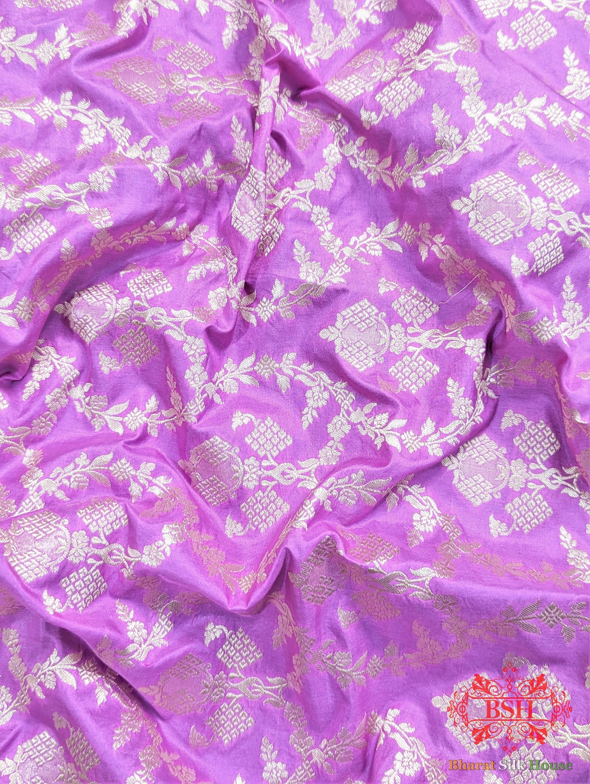 Handloom Banaraasi Pure Kataan Silk Saree Floral JaalcIn Shades Of Rani Pure Kataan Silk Bharat Silk House