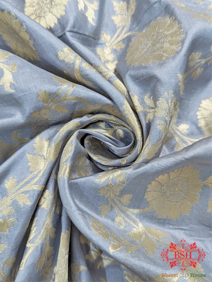 Handloom Banarasi Pure Katan Silk Floral Jaal Saree In Shades Of Grey Pure Kataan Silk Bharat Silk House