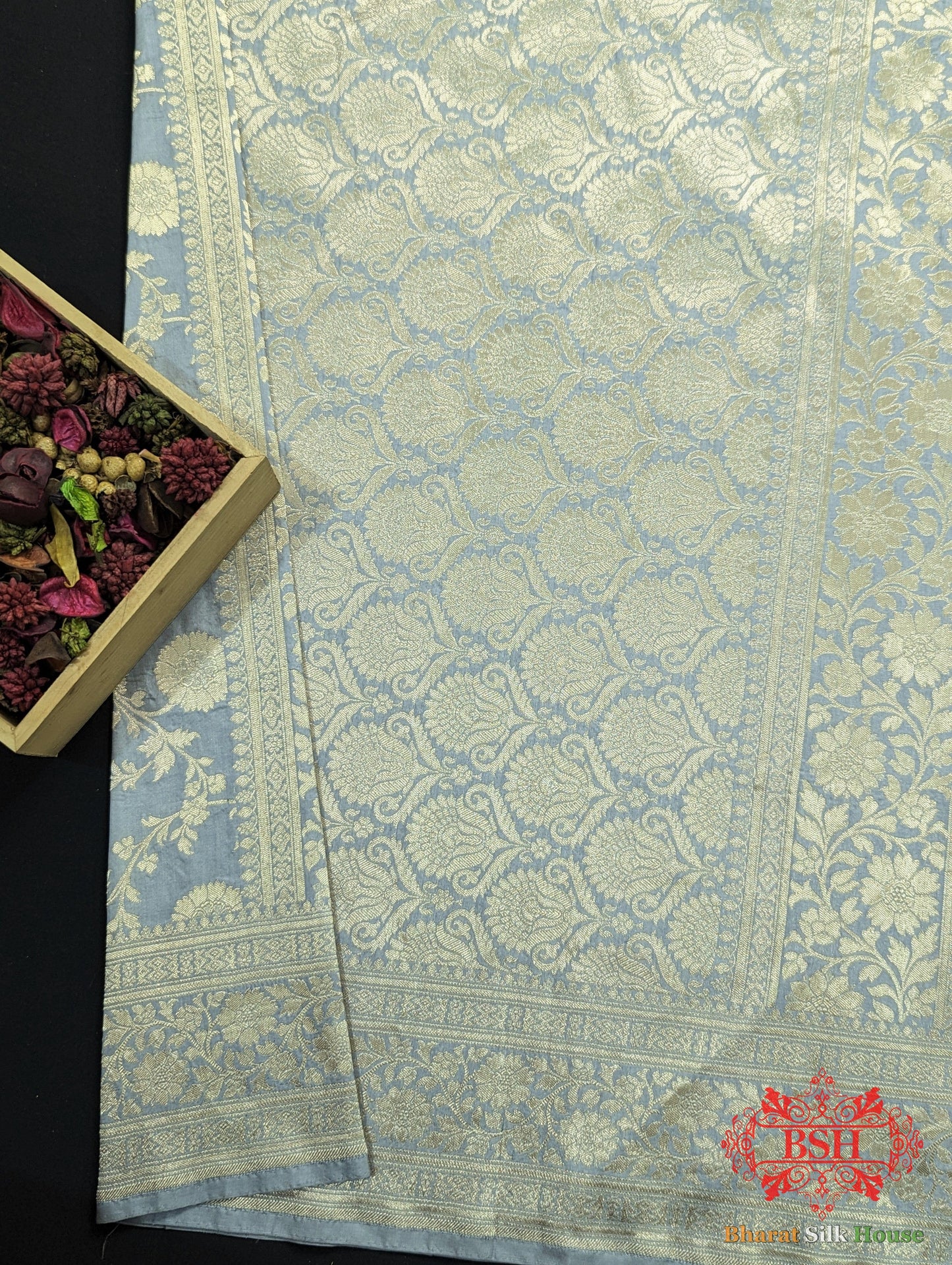 Handloom Banarasi Pure Katan Silk Floral Jaal Saree In Shades Of Grey Pure Kataan Silk Bharat Silk House