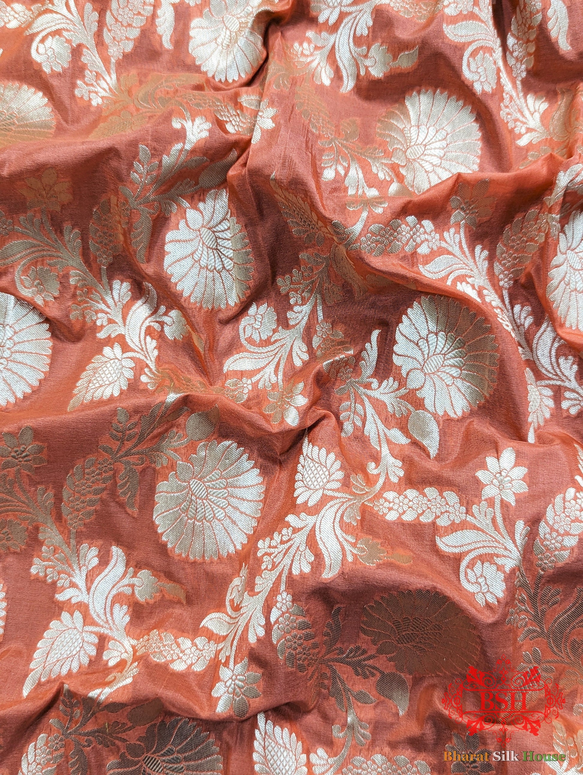 Handloom Banarasi Pure Katan Silk Floral Jaal Saree In Shades Of Peach Pure Kataan Silk Bharat Silk House