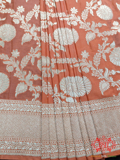 Handloom Banarasi Pure Katan Silk Floral Jaal Saree In Shades Of Peach Pure Kataan Silk Bharat Silk House