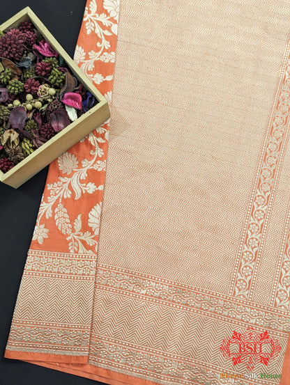 Handloom Banarasi Pure Katan Silk Floral Jaal Saree In Shades Of Peach Pure Kataan Silk Bharat Silk House