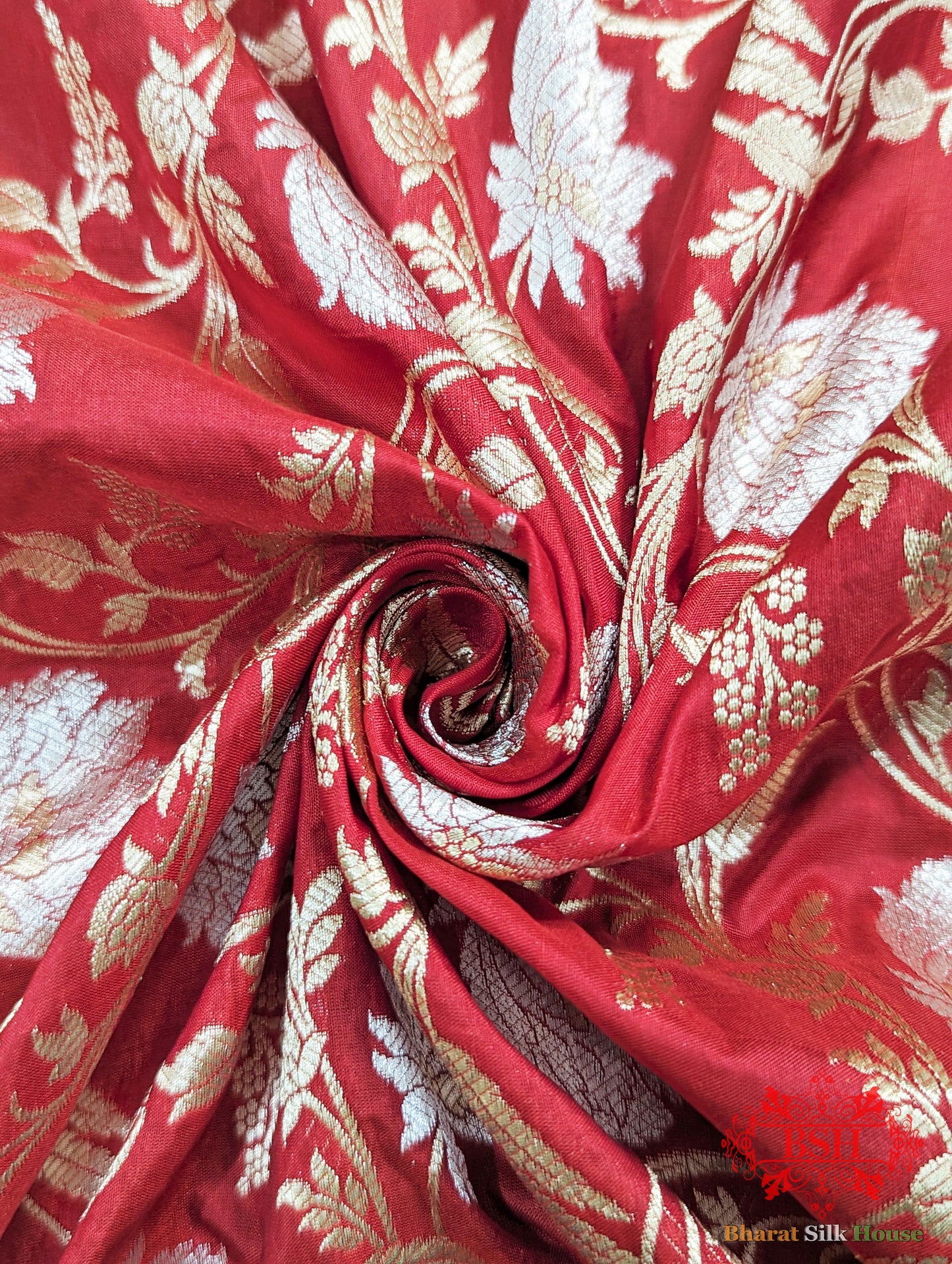 Handloom Banarasi Pure Katan Silk Opara Sona Rupa Dual Zari Saree Floral Jaal In Shades Of Red Pure Kataan Silk Bharat Silk House