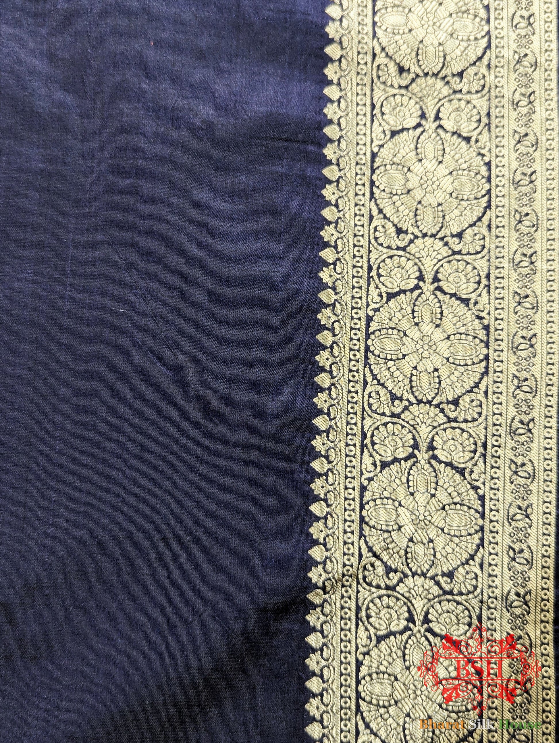 Handloom Banarasi Pure Katan Silk Saree Floral Booti In Shades Of Navy Blue Pure Kataan Silk Bharat Silk House