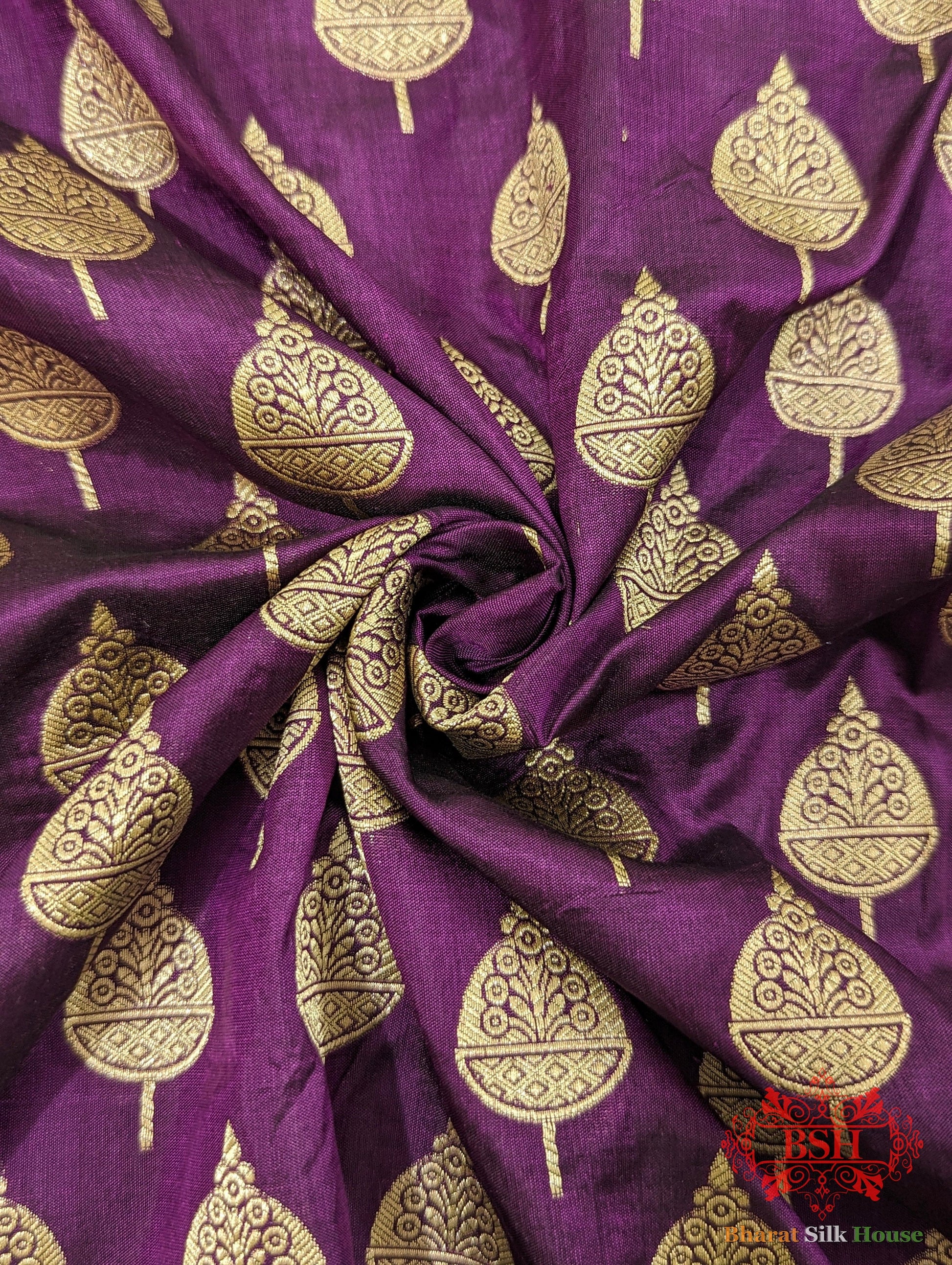 Handloom Banarasi Pure Katan Silk Saree Floral Booti In Shades Of Plum Pure Kataan Silk Bharat Silk House