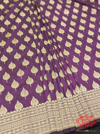 Handloom Banarasi Pure Katan Silk Saree Floral Booti In Shades Of Plum Pure Kataan Silk Bharat Silk House