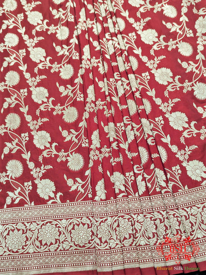 Handloom Banarasi Pure Katan Silk Saree Floral Jaal In Shades Of Red Pure Kataan Silk Bharat Silk House