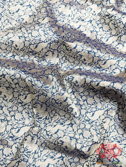 Handloom Banarasi Shikargah Katan Silk Saree In Shades Of Navy Blue Pure Kataan Silk Bharat Silk House