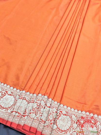 Neon Orange  Katan Silk Banarasi Handloom Saree Pure Kataan Silk Bharat Silk House