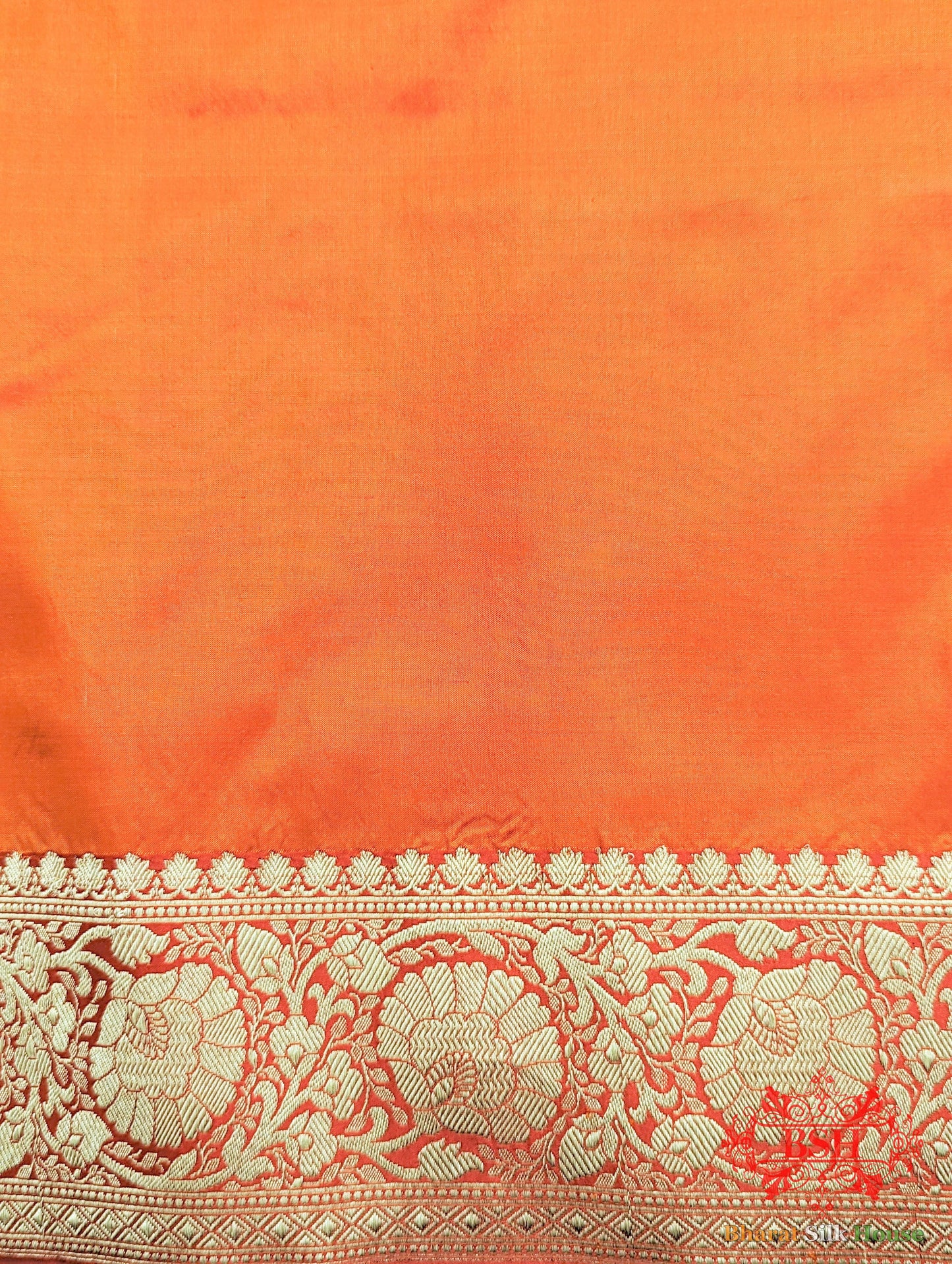 Neon Orange  Katan Silk Banarasi Handloom Saree Pure Kataan Silk Bharat Silk House