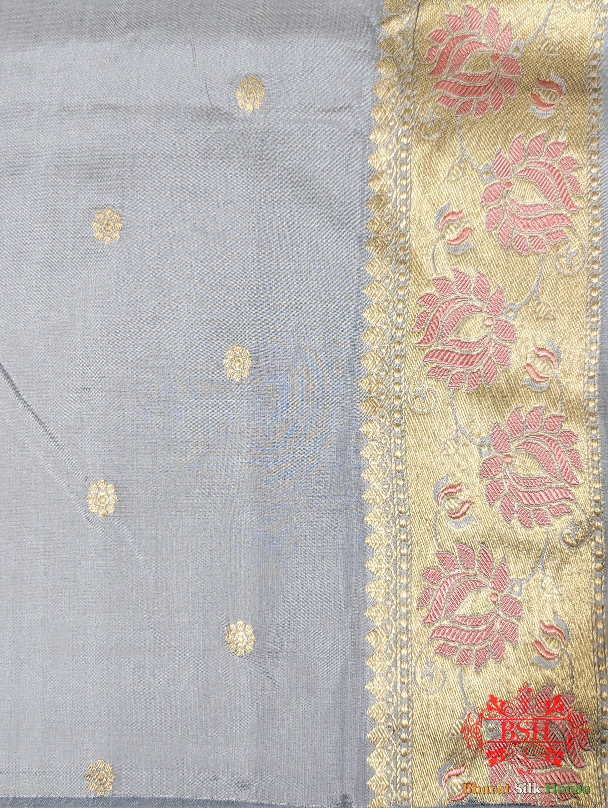 Powder Blue Pure Katan Silk Banarasi Saree Pure Kataan Silk Bharat Silk House