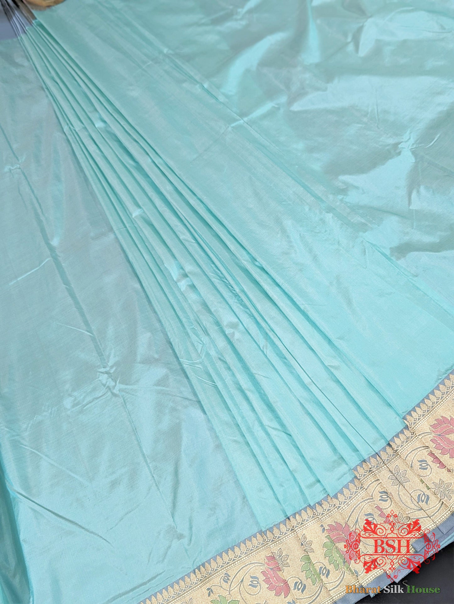 Powder Blue Pure Katan Silk Banarasi Saree Pure Kataan Silk Bharat Silk House