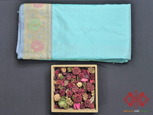 Powder Blue Pure Katan Silk Banarasi Saree Pure Kataan Silk Bharat Silk House