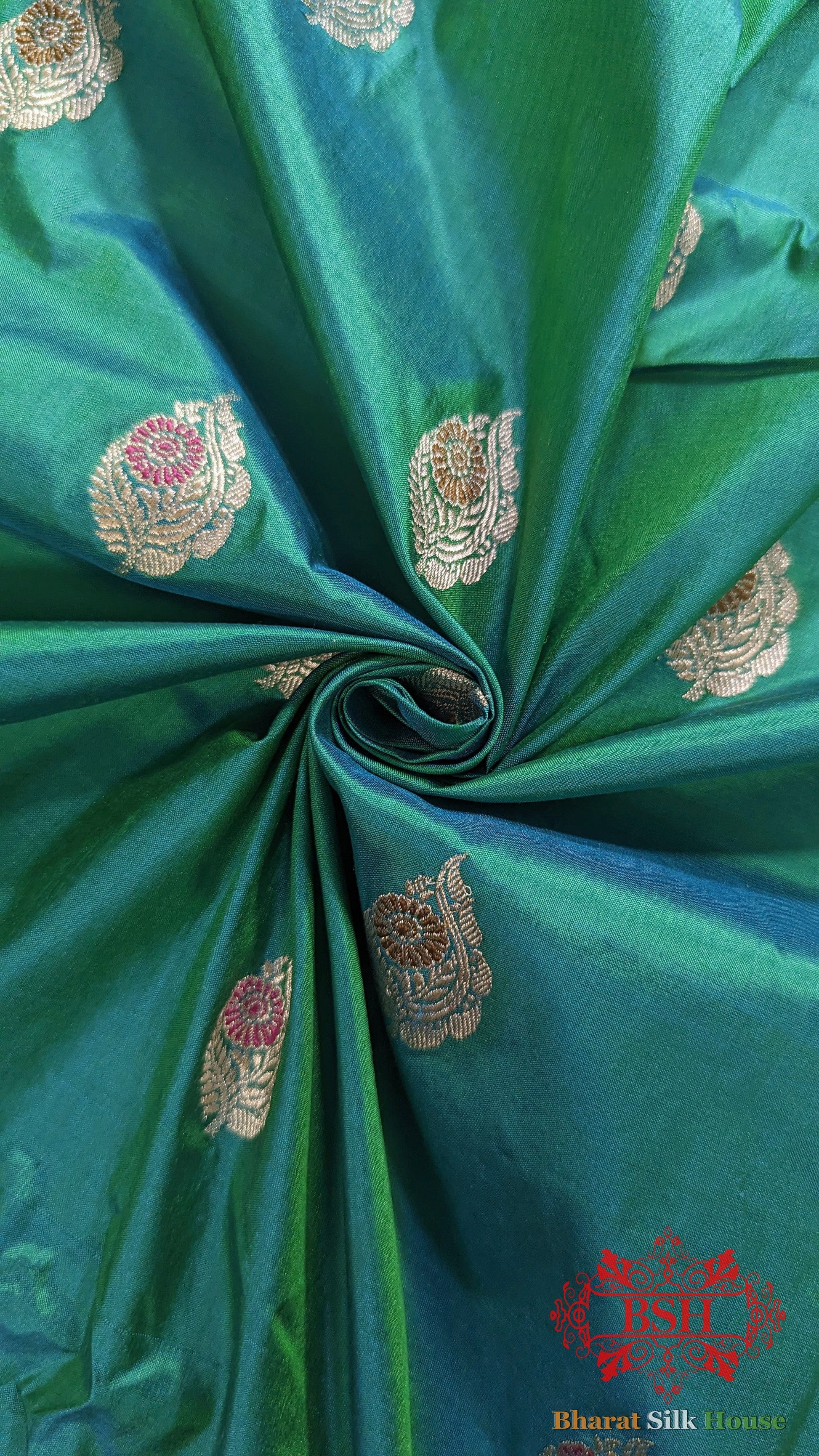 Pure Banarasi  Handloom Katan Meenakari Antique Zari Saree In Shades Of Cross Color Pure Kataan Silk Bharat Silk House