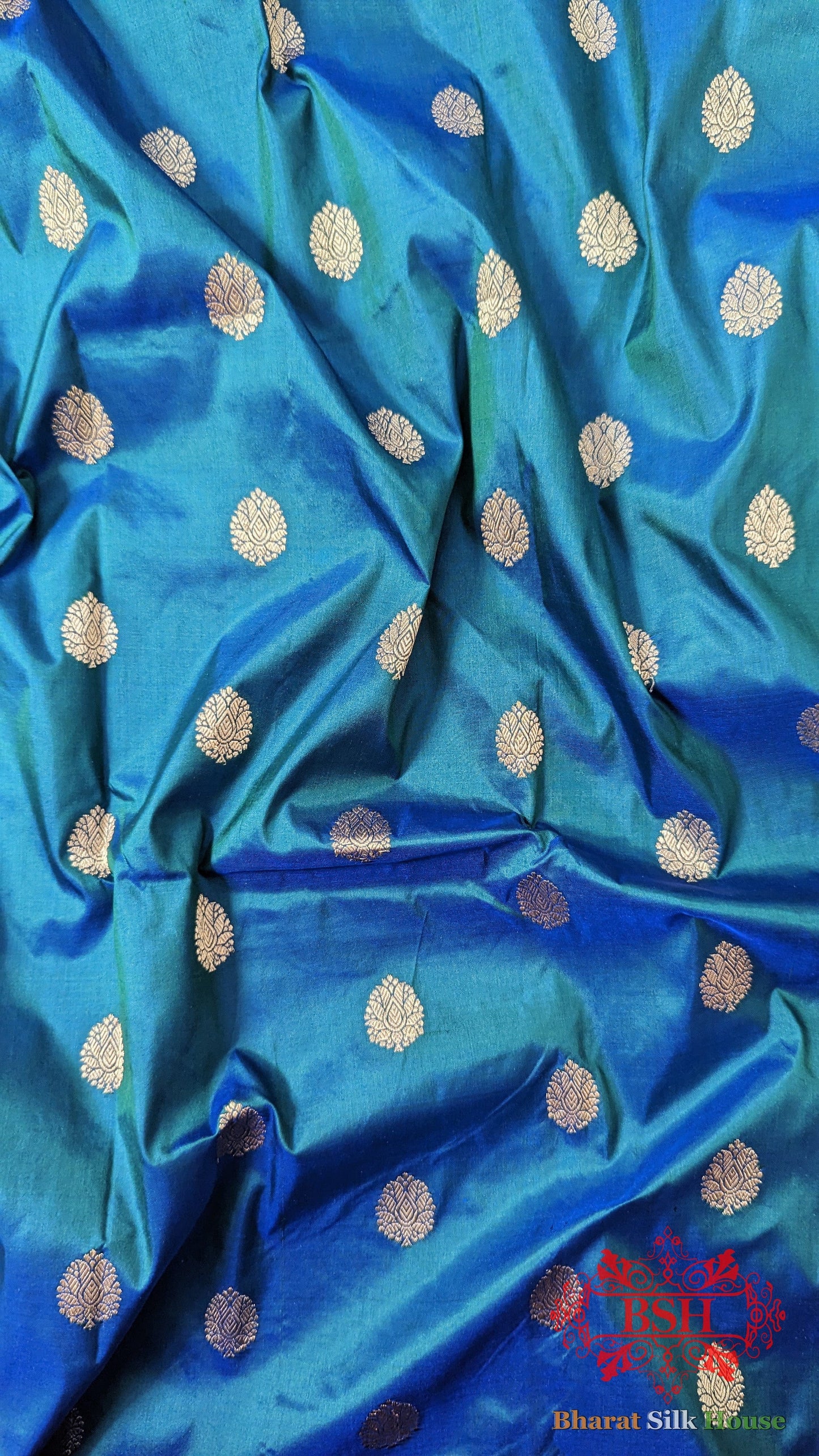 Pure Banarasi Handloom Katan Silk Antique Zari Saree In Shades Of Blue Pure Kataan Silk Bharat Silk House