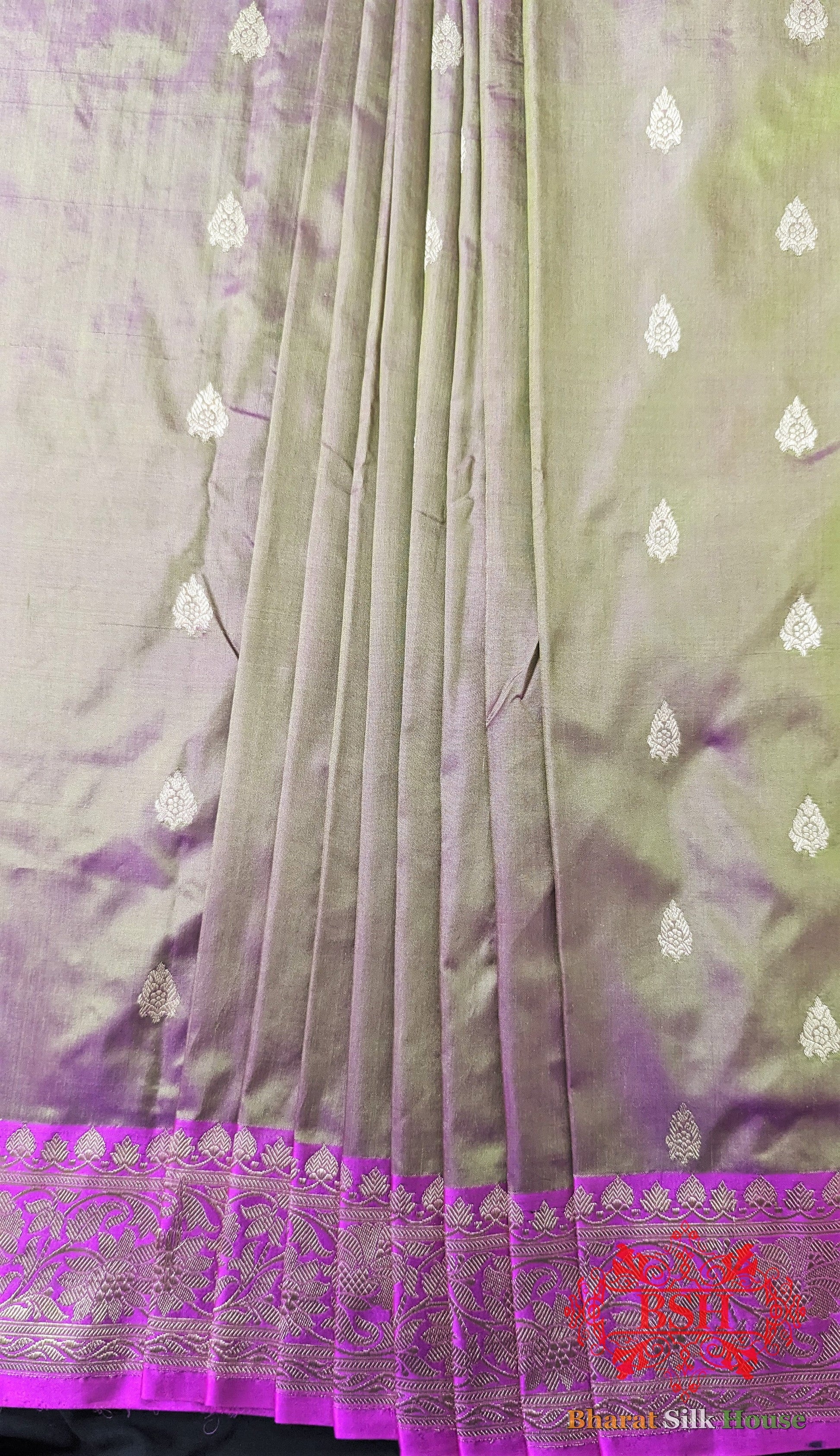 Pure Banarasi Handloom Katan Silk Antique Zari Saree In Shades Of Cross Colour Pure Kataan Silk Bharat Silk House