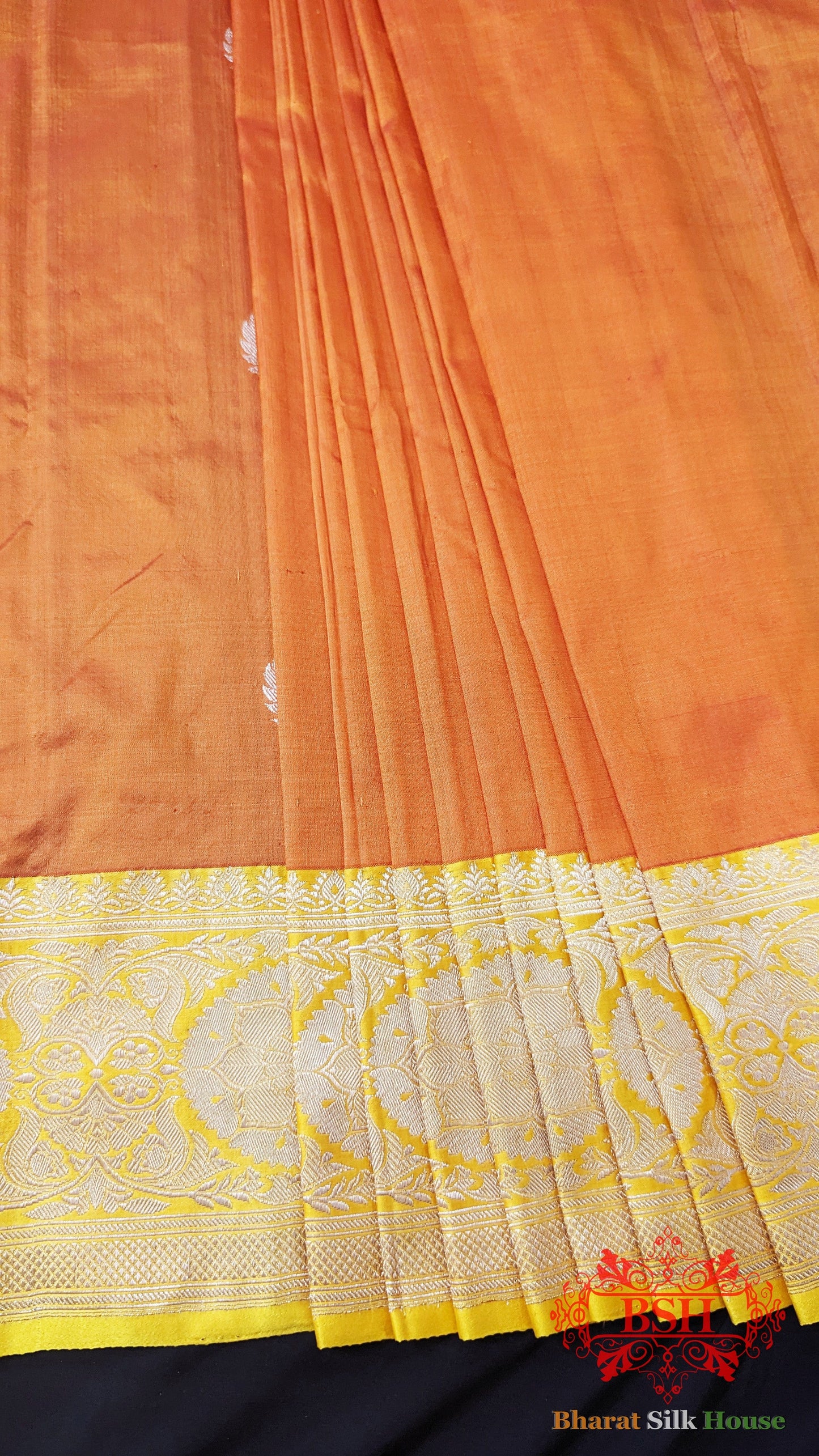 Pure Banarasi Handloom Katan Silk  Antique Zari Saree In Shades Of Orange Pure Kataan Silk Bharat Silk House