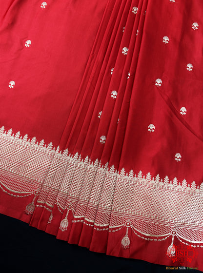 Pure Banarasi Handloom Katan Silk Antique Zari Saree In Shades Of Red Pure Kataan Silk Bharat Silk House