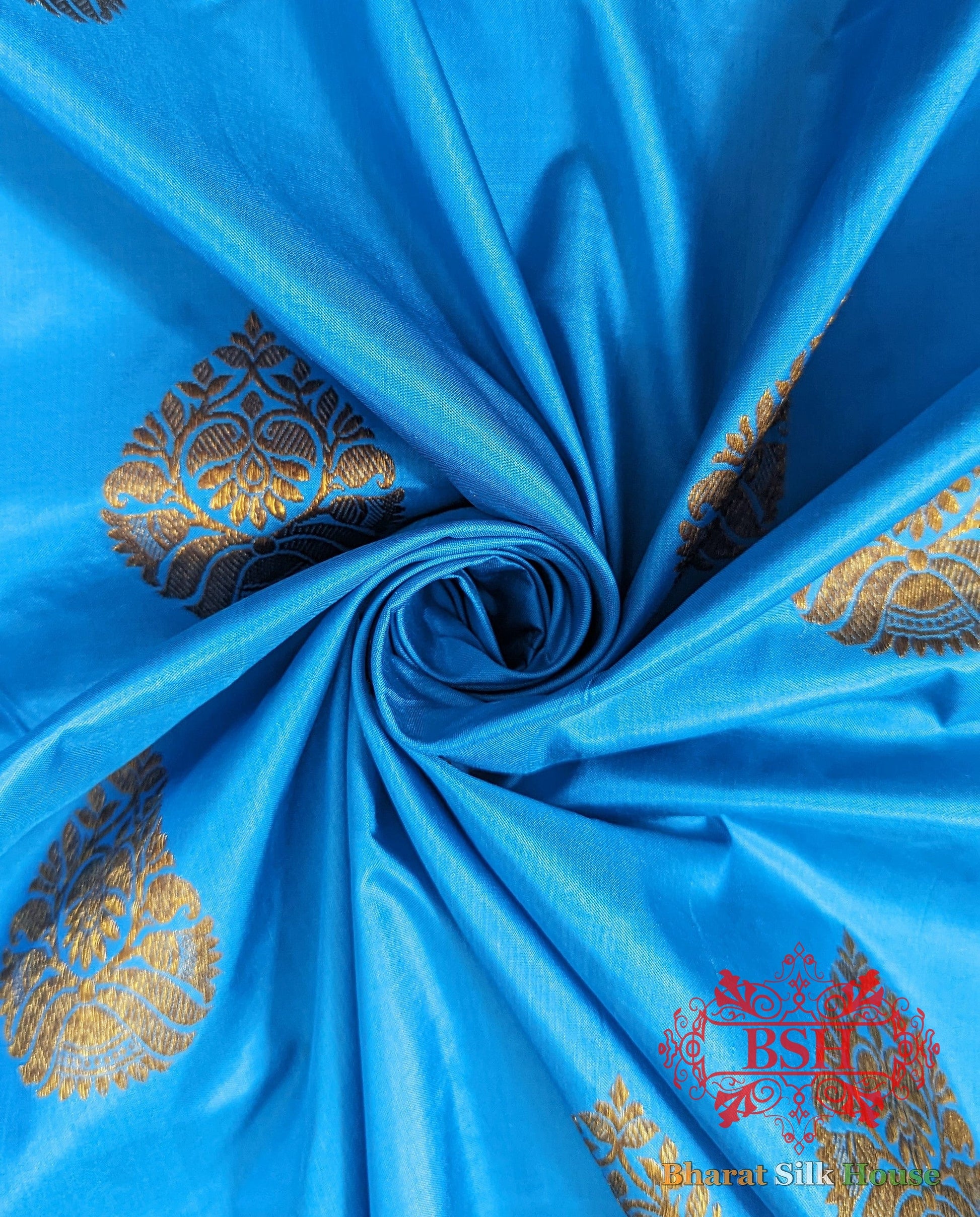 Pure Banarasi Handloom Katan Silk Antique Zari Saree In Shades Of Royal Blue Pure Kataan Silk Bharat Silk House