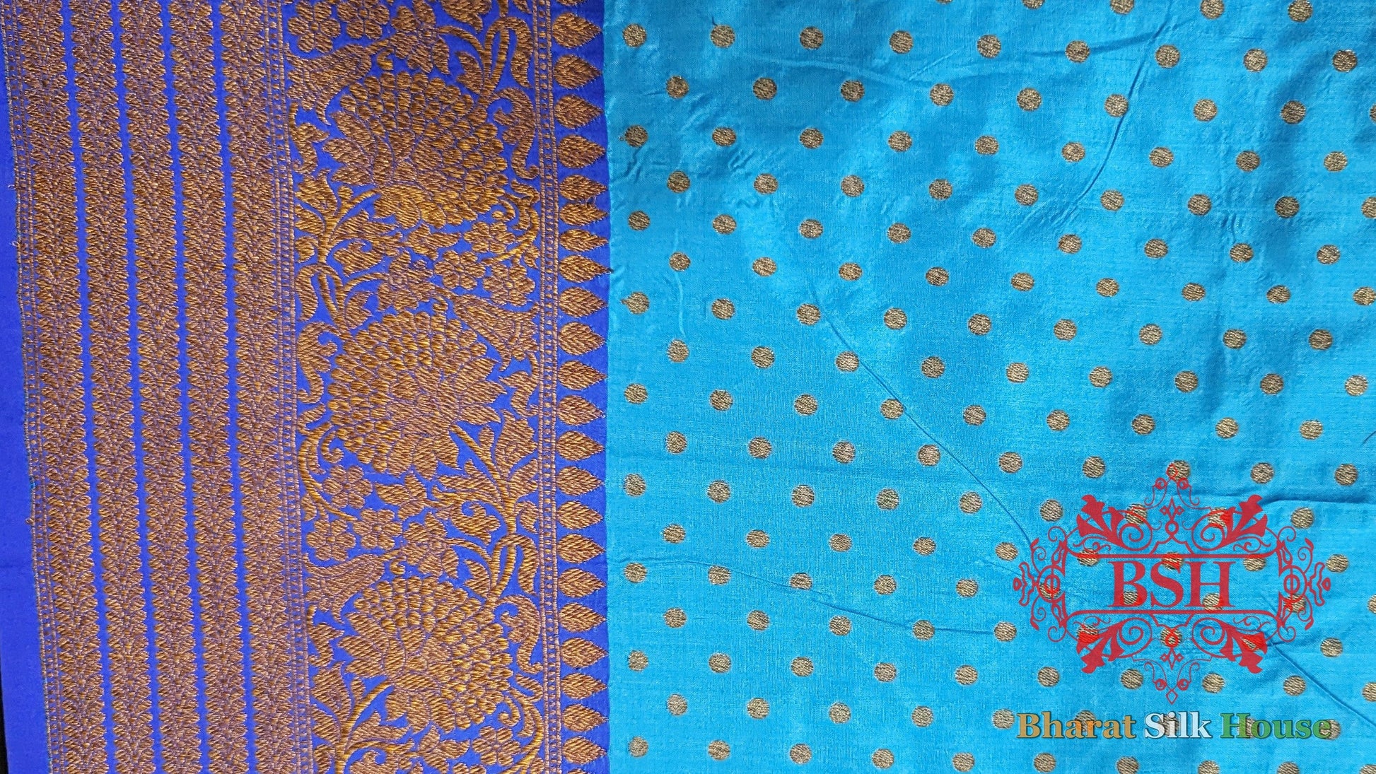 Pure Banarasi Handloom Katan Silk Antique Zari Saree In Shades Of Royal Blue Pure Kataan Silk Bharat Silk House