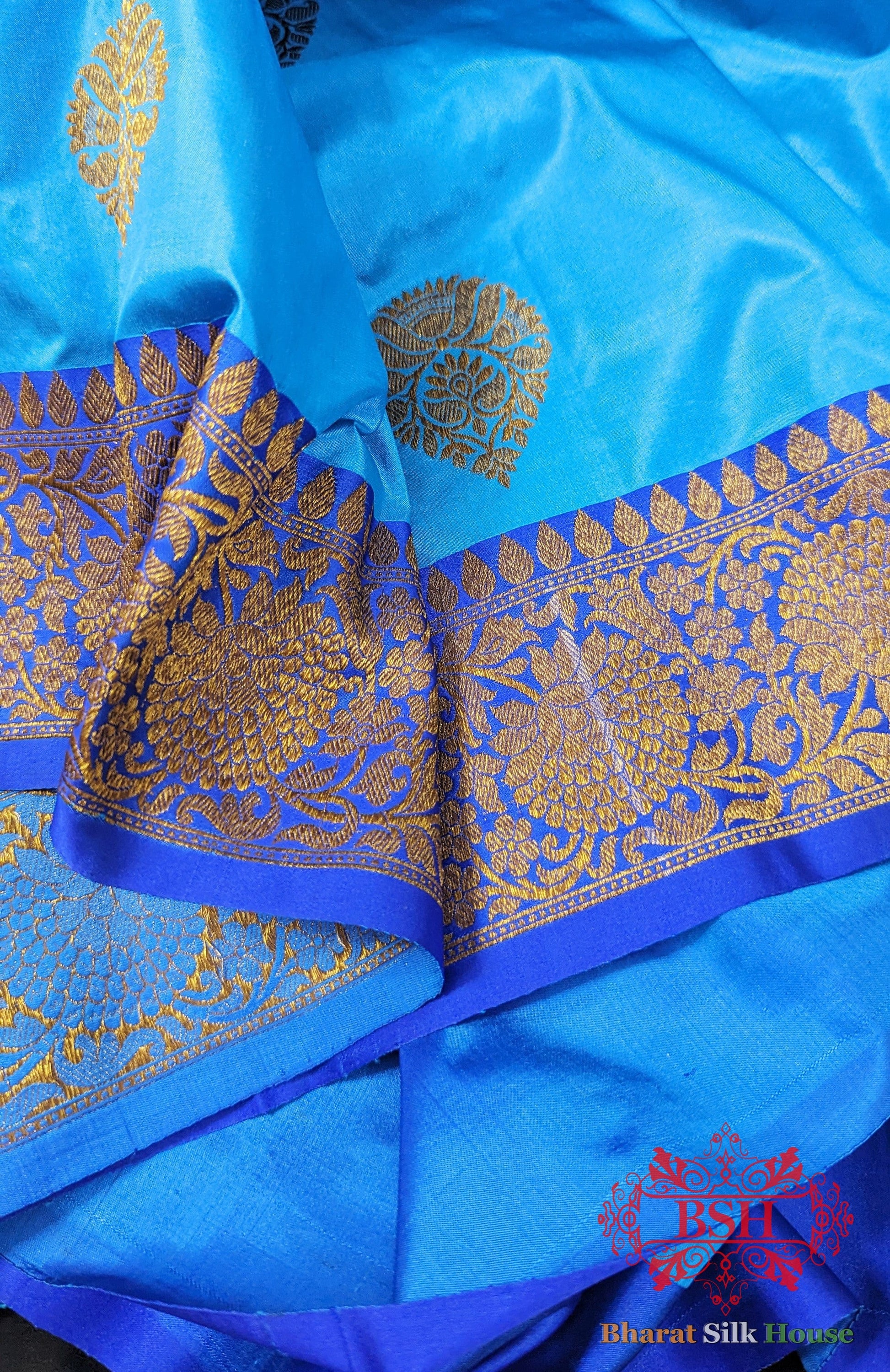 Pure Banarasi Handloom Katan Silk Antique Zari Saree In Shades Of Royal Blue Pure Kataan Silk Bharat Silk House