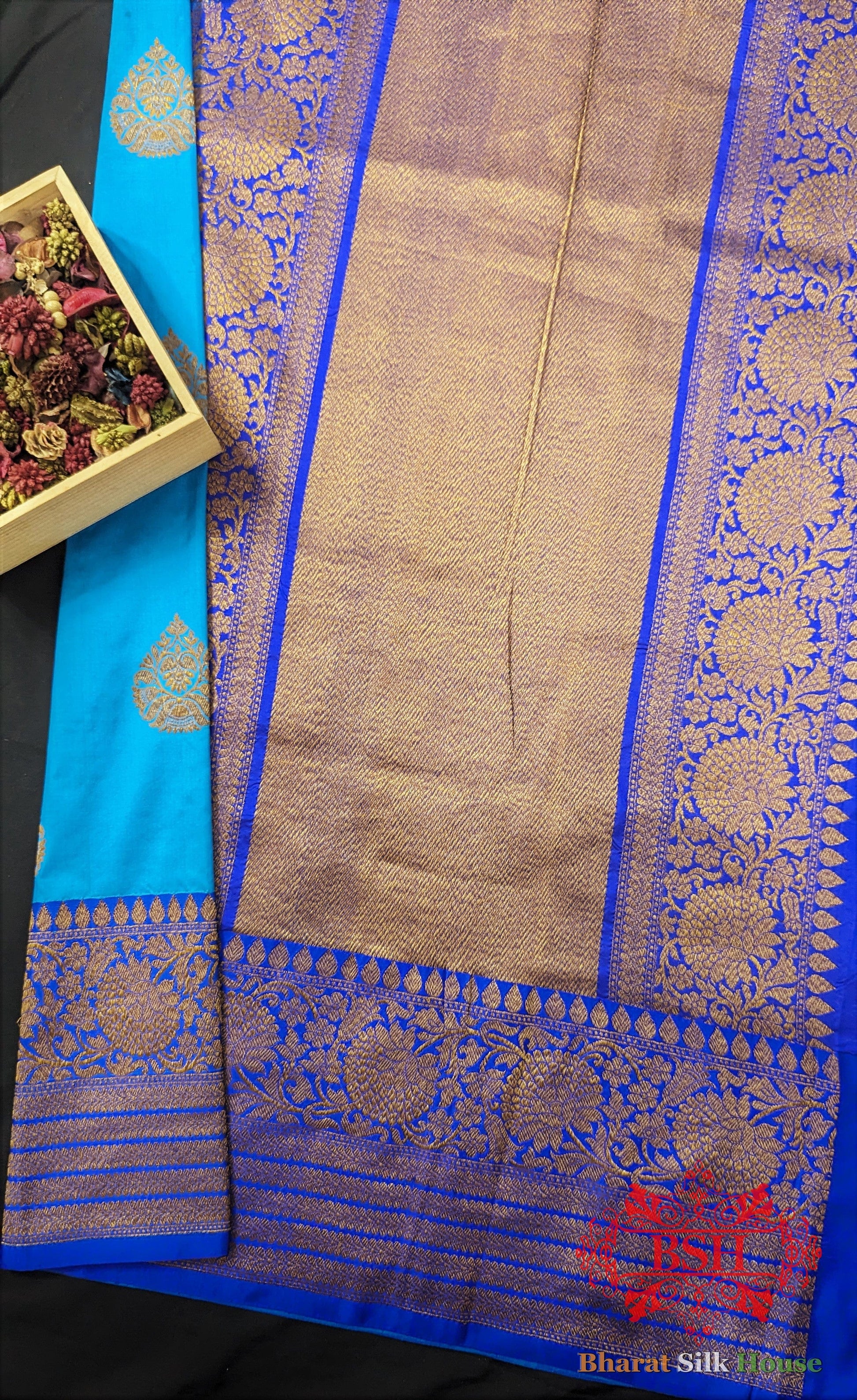 Pure Banarasi Handloom Katan Silk Antique Zari Saree In Shades Of Royal Blue Pure Kataan Silk Bharat Silk House