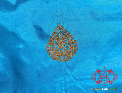 Pure Banarasi Handloom Katan Silk Antique Zari Saree In Shades Of Royal Blue Pure Kataan Silk Bharat Silk House