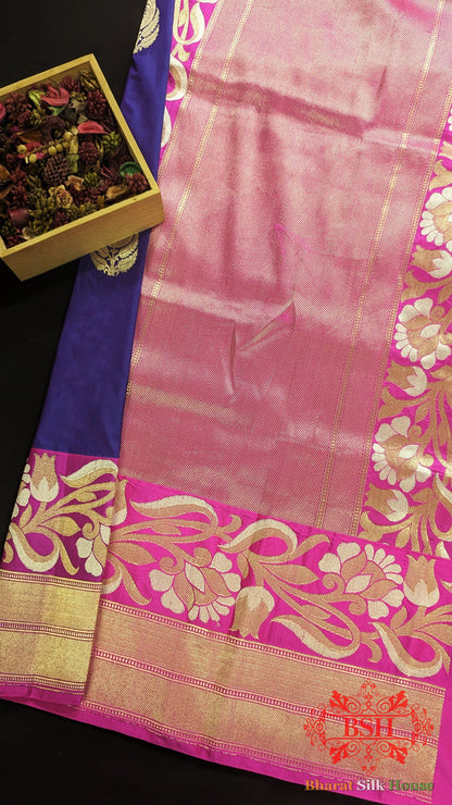 Pure Banarasi  Handloom Katan Silk Antique Zari Saree In Shades Of Violet Pure Kataan Silk Bharat Silk House