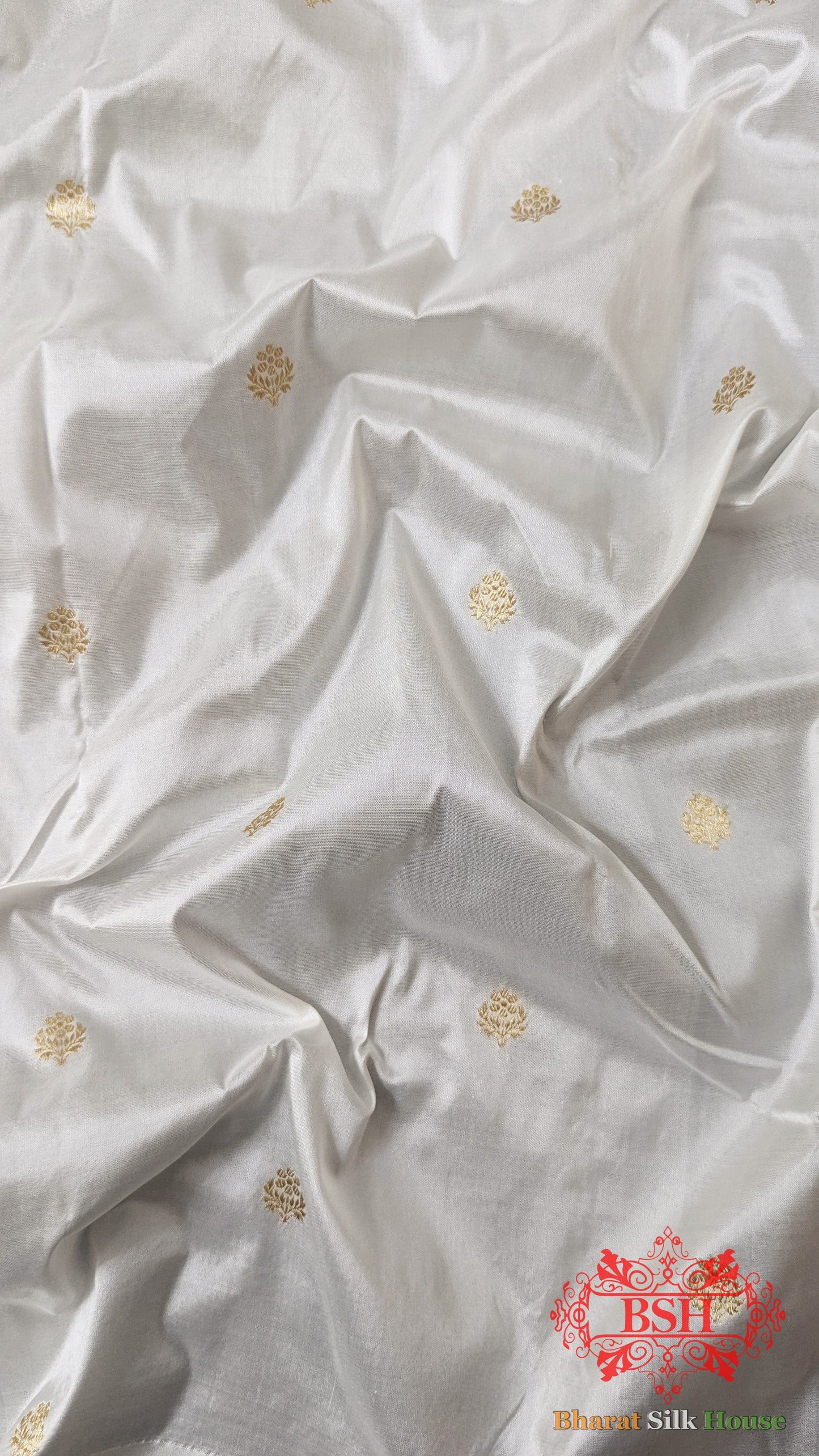 Pure Banarasi Handloom Katan Silk  Antique Zari Saree In Shades Of White Pure Kataan Silk Bharat Silk House