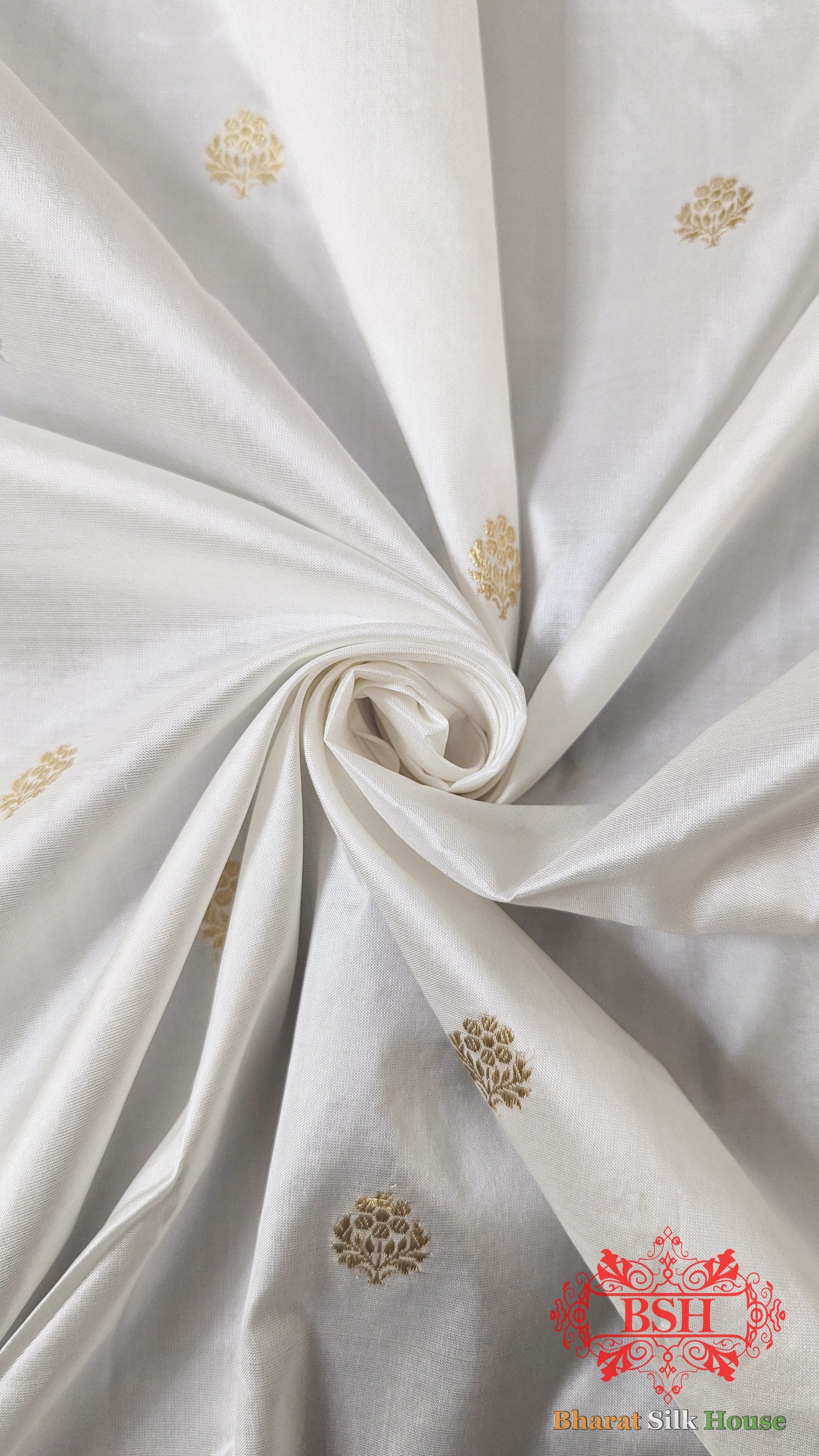 Pure Banarasi Handloom Katan Silk  Antique Zari Saree In Shades Of White Pure Kataan Silk Bharat Silk House