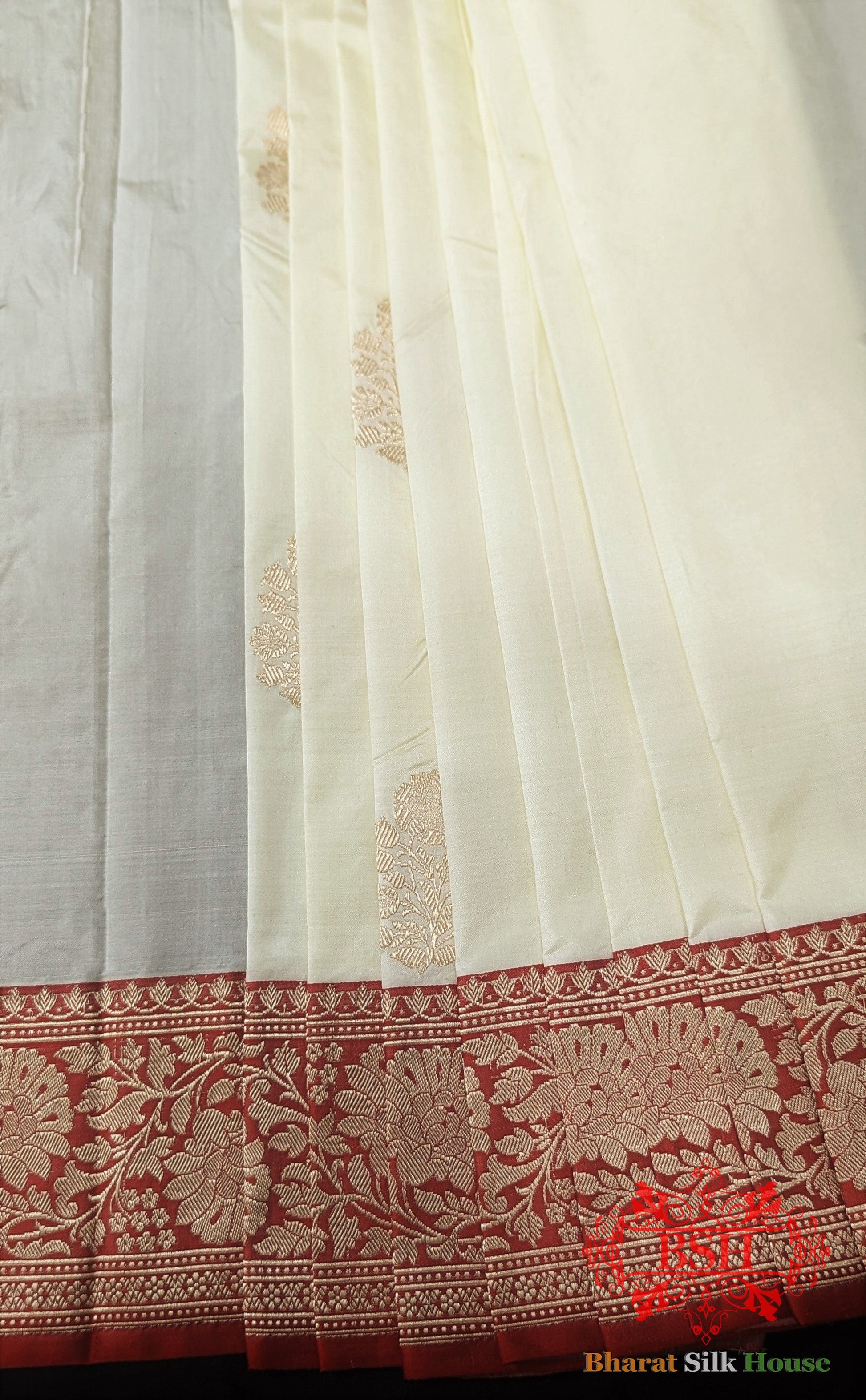 Pure Banarasi Handloom Katan Silk Antique Zari Saree In Shades Of White Pure Kataan Silk Bharat Silk House