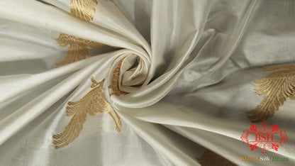 Pure Banarasi Handloom Katan Silk Antique Zari Saree In Shades Of White Pure Kataan Silk Bharat Silk House