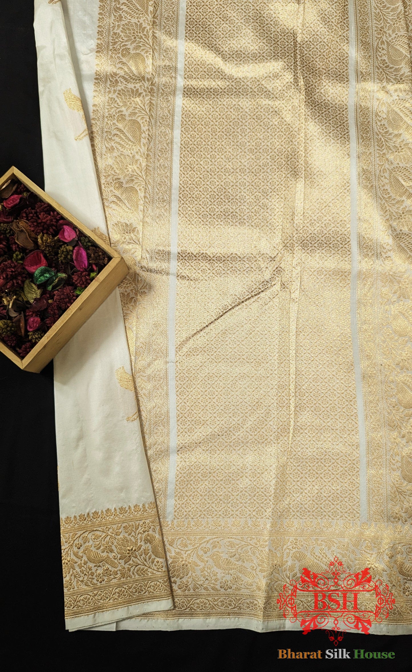 Pure Banarasi Handloom Katan Silk Antique Zari Saree In Shades Of White Pure Kataan Silk Bharat Silk House