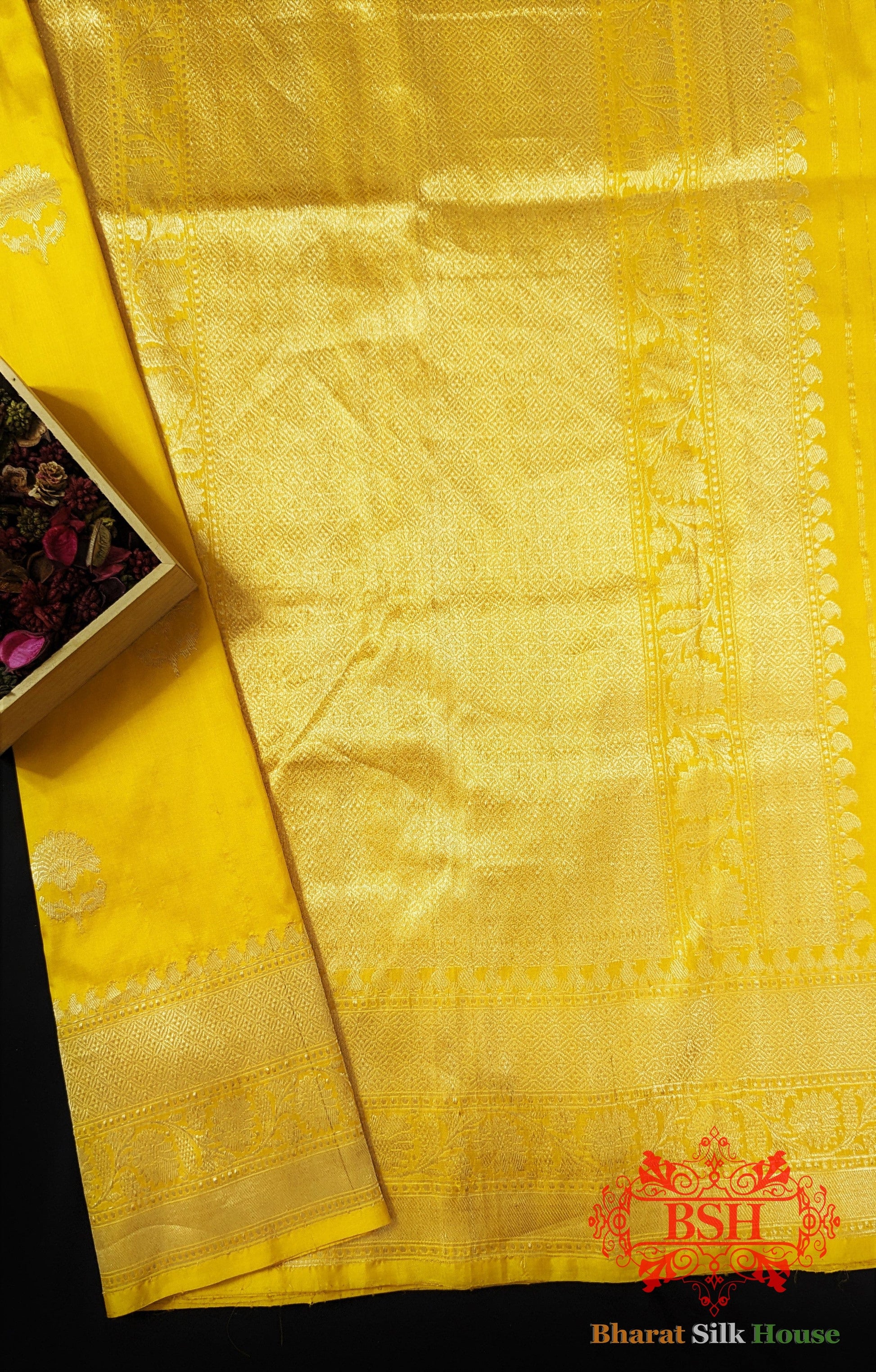 Pure Banarasi Handloom Katan Silk Antique Zari Saree In Shades Of Yellow Pure Kataan Silk Bharat Silk House