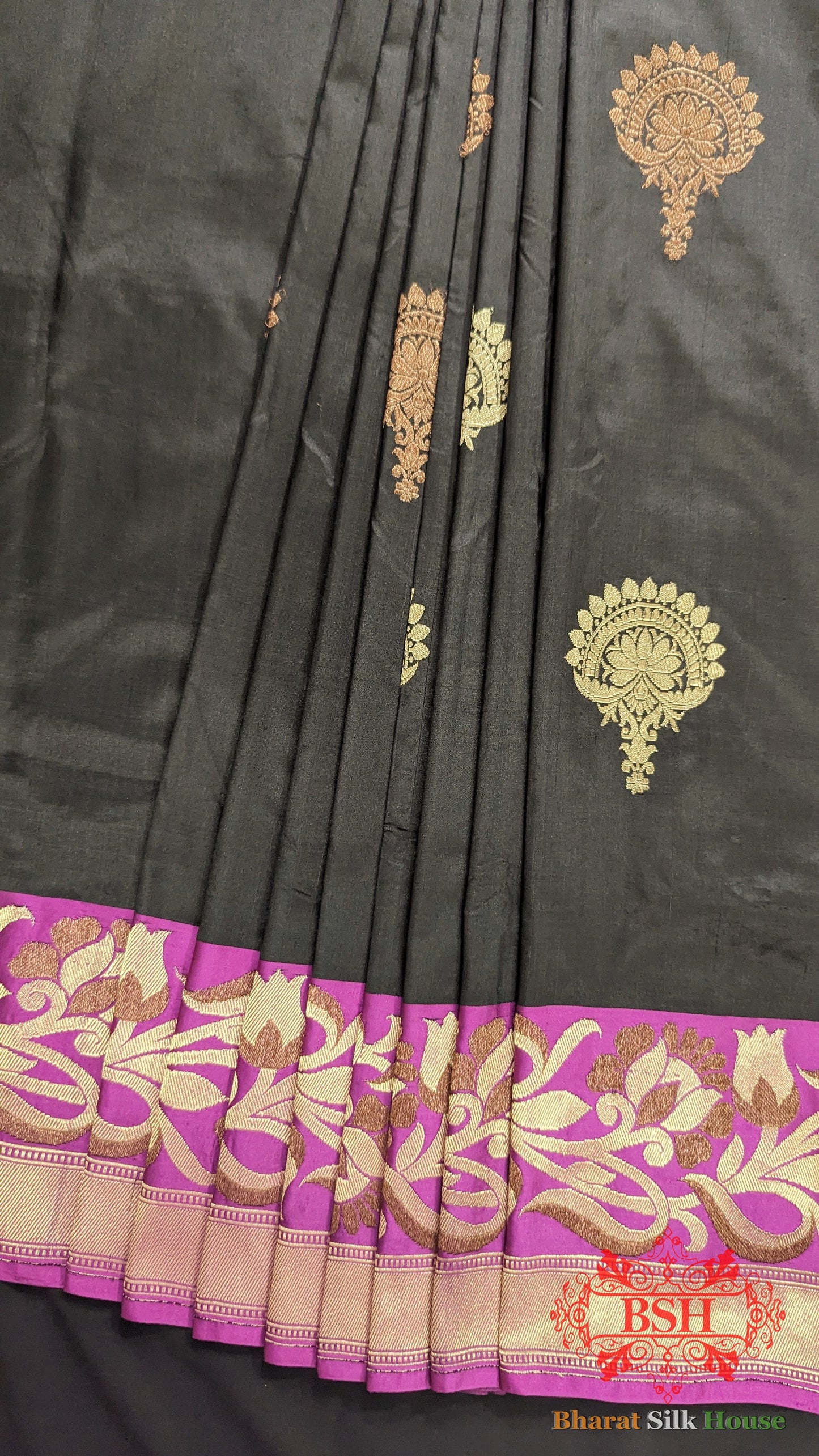 Pure Banarasi  Handloom Katan Silk Meenakari  Antique Double Zari Saree In Shades Of Black Pure Kataan Silk Bharat Silk House