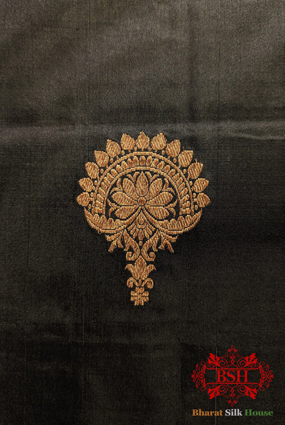 Pure Banarasi  Handloom Katan Silk Meenakari  Antique Double Zari Saree In Shades Of Black Pure Kataan Silk Bharat Silk House