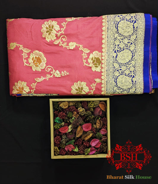 Pure Banarasi  Handloom Katan Silk Meenakari Antique Golden Zari Saree In Shades Of Gazari Pure Kataan Silk Bharat Silk House