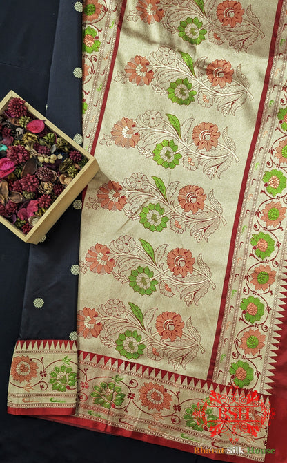 Pure Banarasi Handloom Katan Silk Meenakari  Antique Zari Saree In Shades Of Black Pure Kataan Silk Bharat Silk House