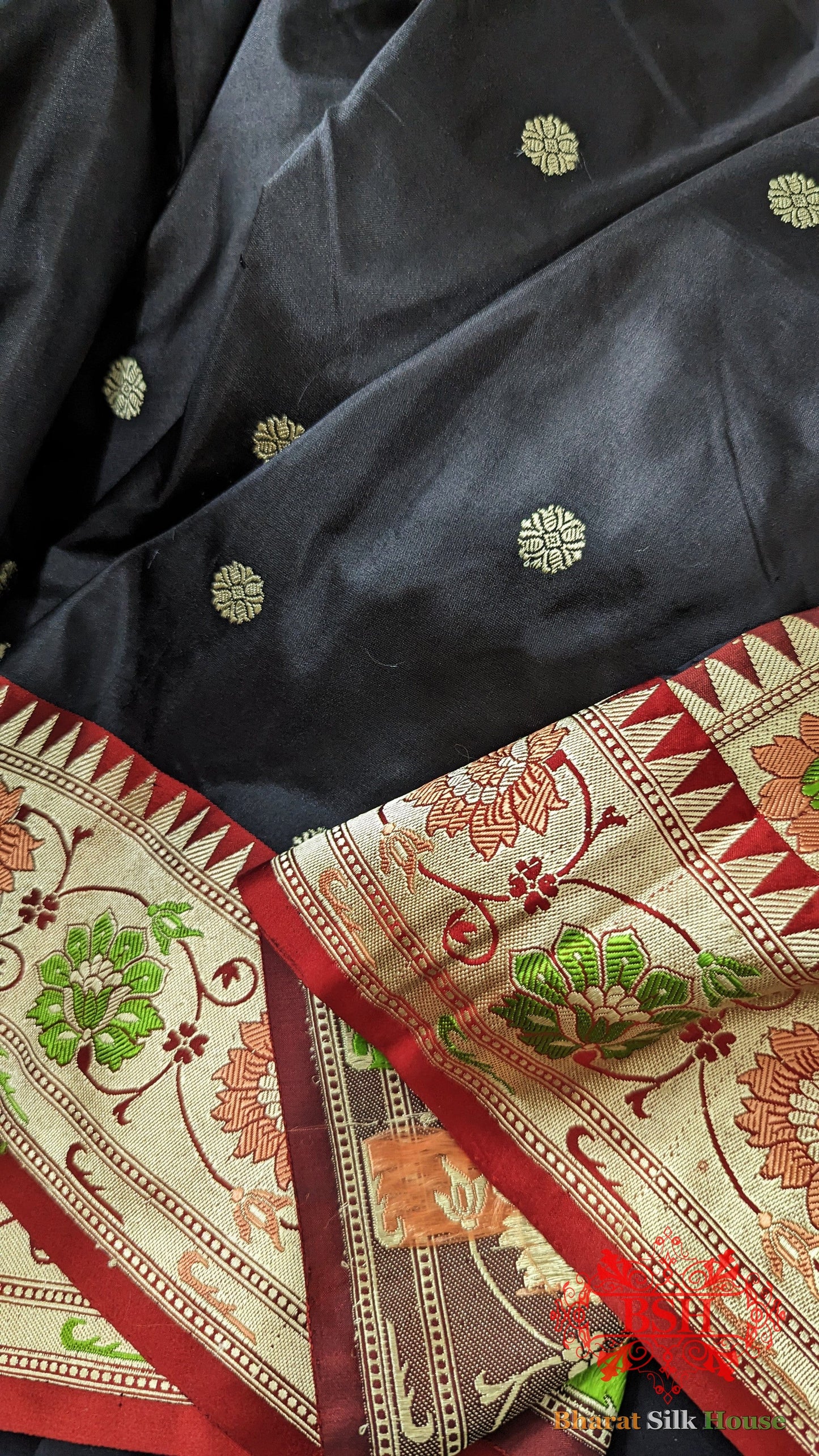 Pure Banarasi Handloom Katan Silk Meenakari  Antique Zari Saree In Shades Of Black Pure Kataan Silk Bharat Silk House